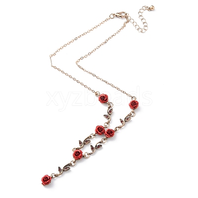 Aluminium Flower Pendant Necklaces with Rhinestone Leaf NJEW-WH0020-11R-1