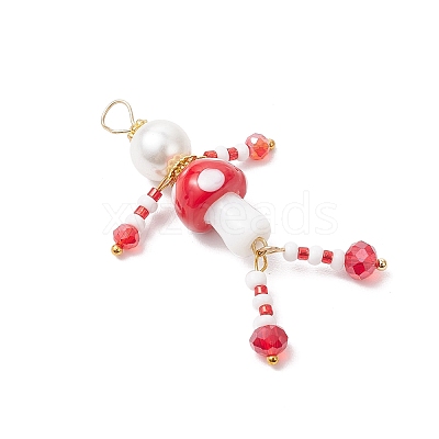 Glass Seed Beaded Mushroom Human Pendants PALLOY-MZ00824-1