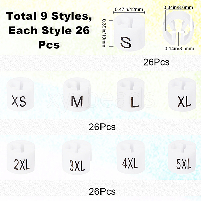 234Pcs 9 Style XS~5XL Plastic Clothing Trouser Size Markers KY-CP0001-10-1