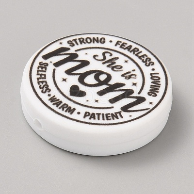 Flat Round with Word Food Grade Eco-Friendly Printed Silicone Focal Beads LS-SIL-SZC0008-07F-1