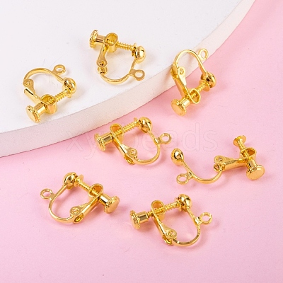 Brass Screw On Clip-on Earring Findings X-KK-L164-01G-1
