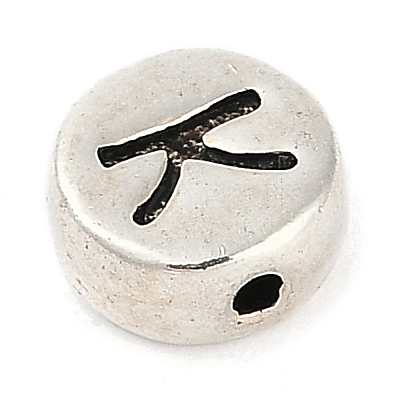 925 Sterling Silver Flat Round with Letter Beads LS-STER-G044-01AS-K-1