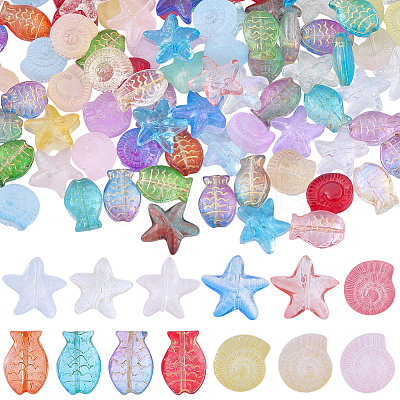 120Pcs 3 Styles Baking Paint and Golden Metal Enlaced Glass Beads DGLA-SC0001-08-1