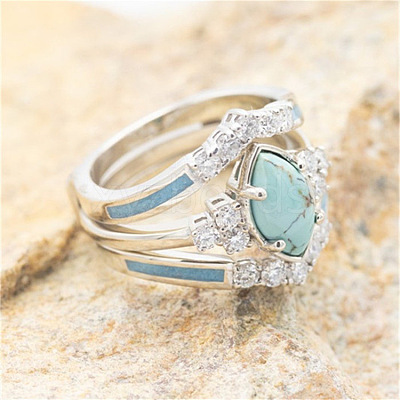 3Pcs Horse Eye Alloy & Crystal Rhinestone & Synthetic Turquoise Finger Rings FS-WG40CFA-06-1