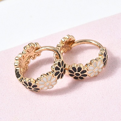 Daisy Brass Enamel Hoop Earrings for Women EJEW-G434-01G-01-1