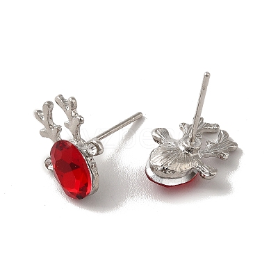 Christmas Deer Head Alloy Glass Stud Earrings for Women EJEW-E284-02P-1