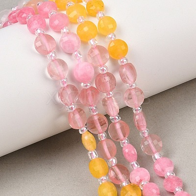 Cherry Quartz Glass  & Dyed Natural White Jade Beads Strands G-Z135-B01-1