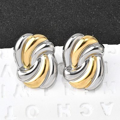 knot 304 Stainless Steel Two Tone Stud Earrings EJEW-D308-10A-PG-1
