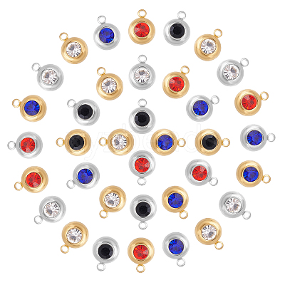 32Pcs 8 Color 304 Stainless Steel Rhinestone Charms STAS-UN0023-86-1