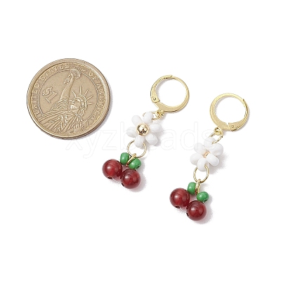 Natural Carnelian Beads & Glass Seed Dangle Hoop Earrings EJEW-MZ00309-02-1
