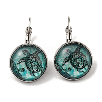 Tortoise Glass Leverback Earrings with Brass Earring Pins EJEW-Q798-01A-1