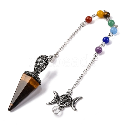 Natural Tiger Eye Pointed Hexagonal Cone Dowsing Pendulums G-Q184-03F-AS-1