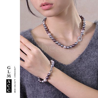 Glass Pearl Round Beaded Necklaces & Bracelets Sets for Women WGE4CCE-03-1