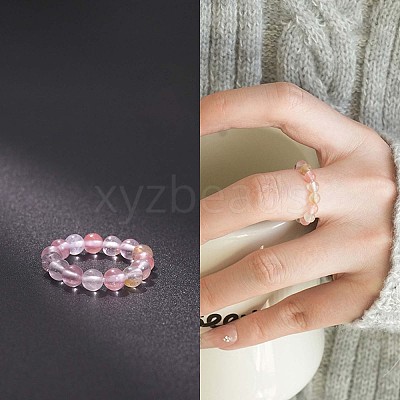 Synthetic Cherry Quartz Glass Stretchy Finger Rings FS-WG01730-23-1