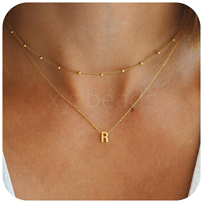 Bohemian Style Stainless Steel Double Layer Initial Pendant Necklaces FS-WGDC616-15-1