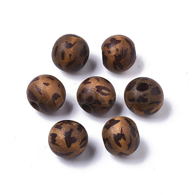 Printed Natural Wood Beads WOOD-R266-03-1