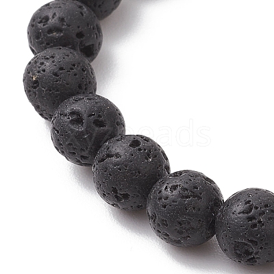 Natural Lava Rock & Tiger Eye  Round Beads Stretch Bracelets BJEW-TA00680-1