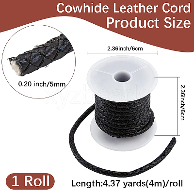 1 Roll Round Braided Cowhide Leather Cord NWIR-CL0001-01B-1