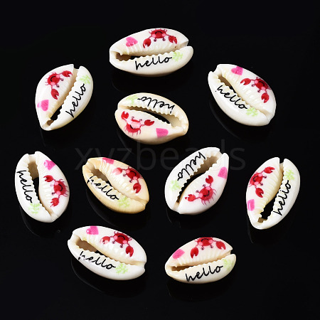 Printed Natural Cowrie Shell Beads SSHEL-N032-32-1