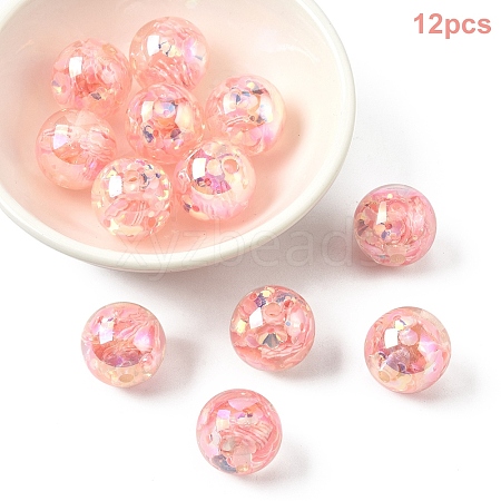 12Pcs Transparent Inner Flower Acrylic Beads RESI-YW0004-86C-1