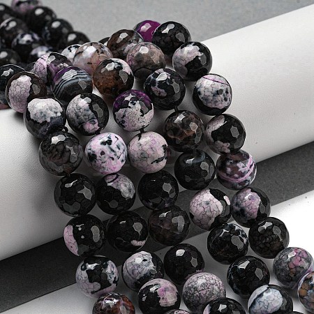 Faceted Natural Fire Crackle Agate Beads Strands G-F447-12mm-N15-1