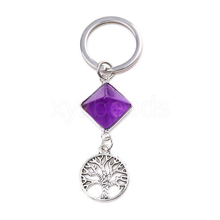 Natural Amethyst Pyramid Detachable Pendant Keychain PW-WG20082-01-1