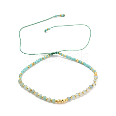 Natural Amazonite & Glass Seed Braided Bead Bracelets HR1333-5-1