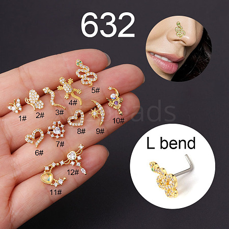 20G Titanium Steel Cubic Zirconia L-Shaped Nose Rings WG80602-21-1