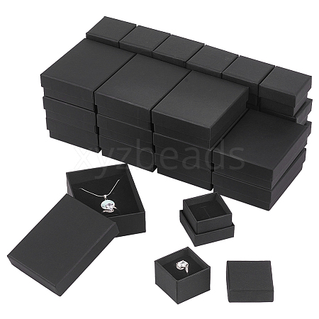  32Pcs 2 Style Kraft Cotton Filled Cardboard Paper Jewelry Set Boxes CBOX-NB0001-32-1