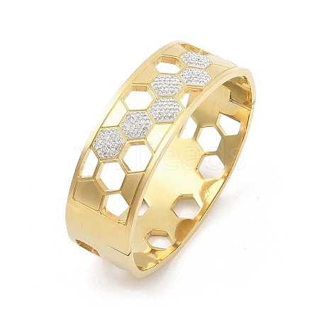 Ion Plating(IP) 304 Stainless Steel Honeycomb Bangles for Women BJEW-G693-07G-1