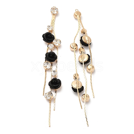 Real 18K Gold Plated Brass with Glass Rhinestone Tassel Big Pendants KK-B074-14G-01-1