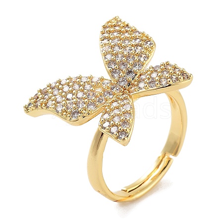 Butterfly Rack Plating Brass Micro Pave Cubic Zirconia Adjustable Rings for Women RJEW-Z059-13G-1