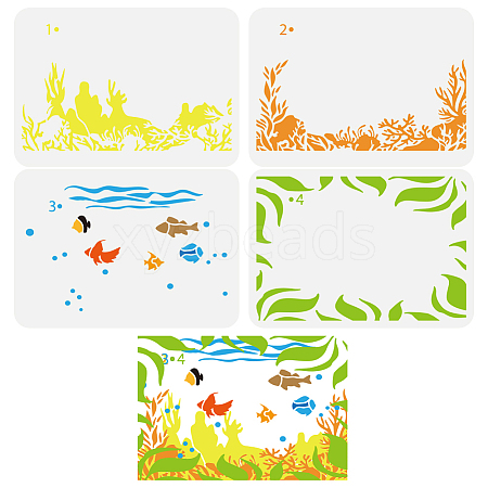 4Pcs 4 Styles PET Hollow Out Drawing Painting Stencils DIY-WH0394-0297-1