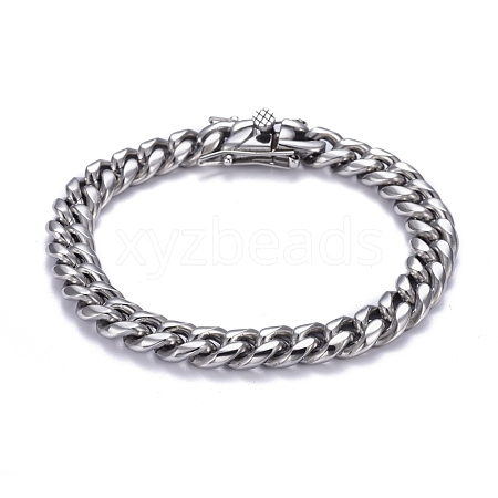 Tarnish Resistant Men's 304 Stainless Steel Cuban Link Chain Bracelets BJEW-P263-B01-P-1