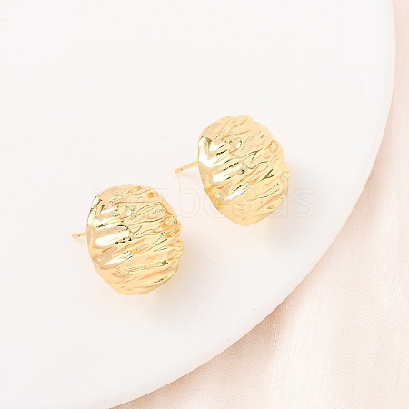 Textured Round Brass Stud Earrings EJEW-D346-05G-1