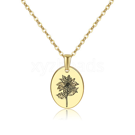 304 Stainless Steel Birth Month Flower Pendant Necklace HUDU-PW0001-034L-1