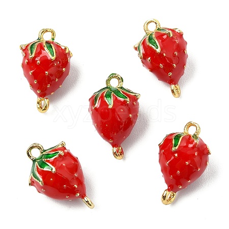 5Pcs Brass FireBrick Enamel Connector Charms KK-CJ0003-26B-1