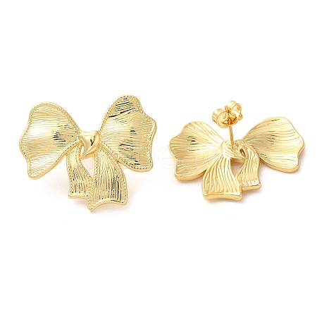 Real 18K Gold Plated Brass Stud Earrings EJEW-G382-11B-G-1