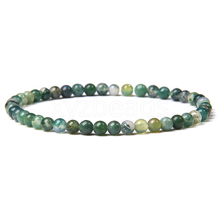 4mm Round Natural Moss Agate Beads Bracelet for Men LS-KG3069-1-1