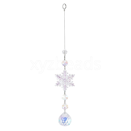 AB Color Glass Snowflake Pendant Decorations AJEW-Q144-02P-02-1