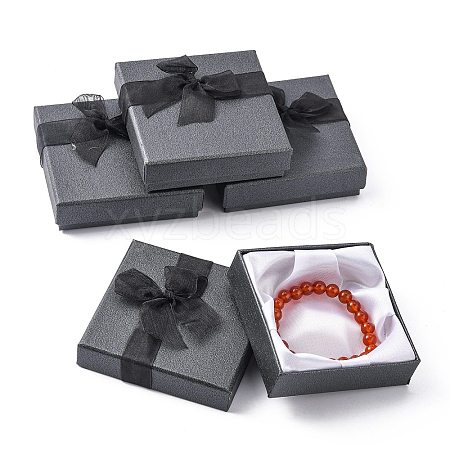 Bowknot Organza Ribbon Cardboard Bracelet Bangle Gift Boxes X-BC148-05-1