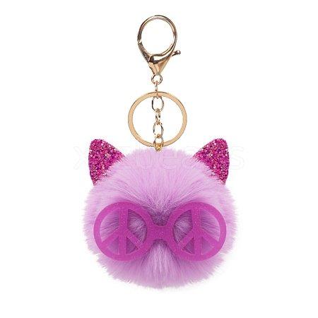 Cat Polyester Furry Pom-Pom Keychain for Women PW-WG2D274-02-1