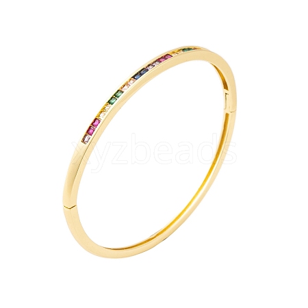 Brass Pave Colorful Cubic Zirconia Hinged Bangles for Women BJEW-S147-07G-03-1