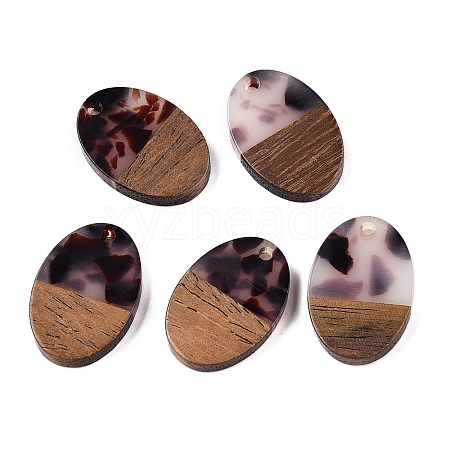 Transparent Resin and Walnut Wood Pendants RESI-T057-04B-1