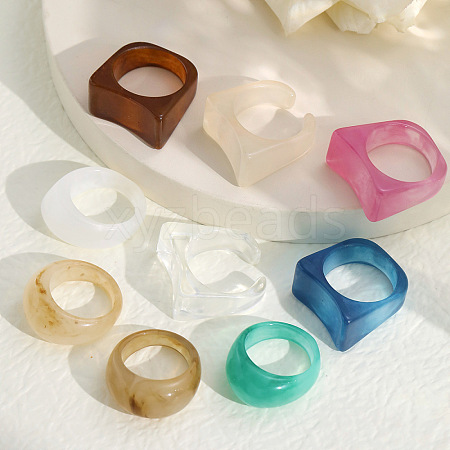 9Pcs Resin Finger Rings & Cuff Rings for Women WG10D02-03-1