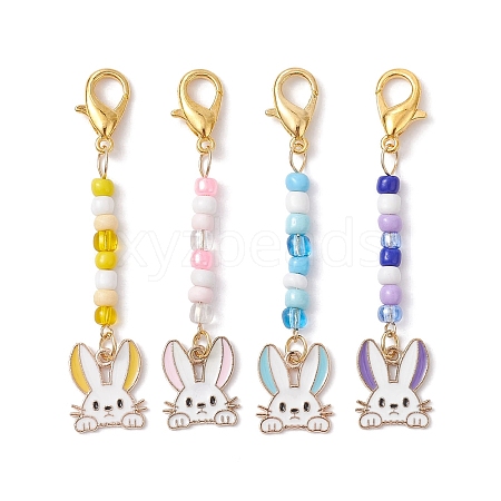 4Pcs 4 Colors Rabbit Head Alloy Enamel Pendant Decorations HJEW-JM01699-1