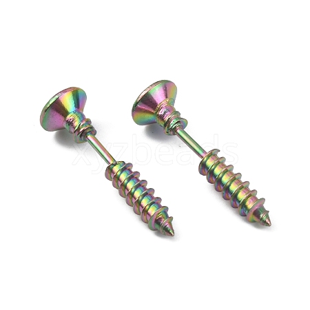 304 Stainless Steel Screw Shape Front Back Stud Earrings LS-STAS-WH0061-23M-1