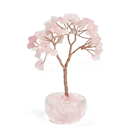 Natural Rose Quartz Chips Tree of Life Decorations DJEW-B013-01F-1