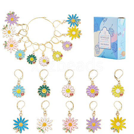 20Pcs 10 Styles Flower Alloy Enamel Pendant Locking Stitch Markers HJEW-SC00173-1