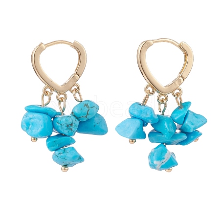 Synthetic Turquoise Chips Dangle Hoop Earrings EJEW-JE04884-03-1